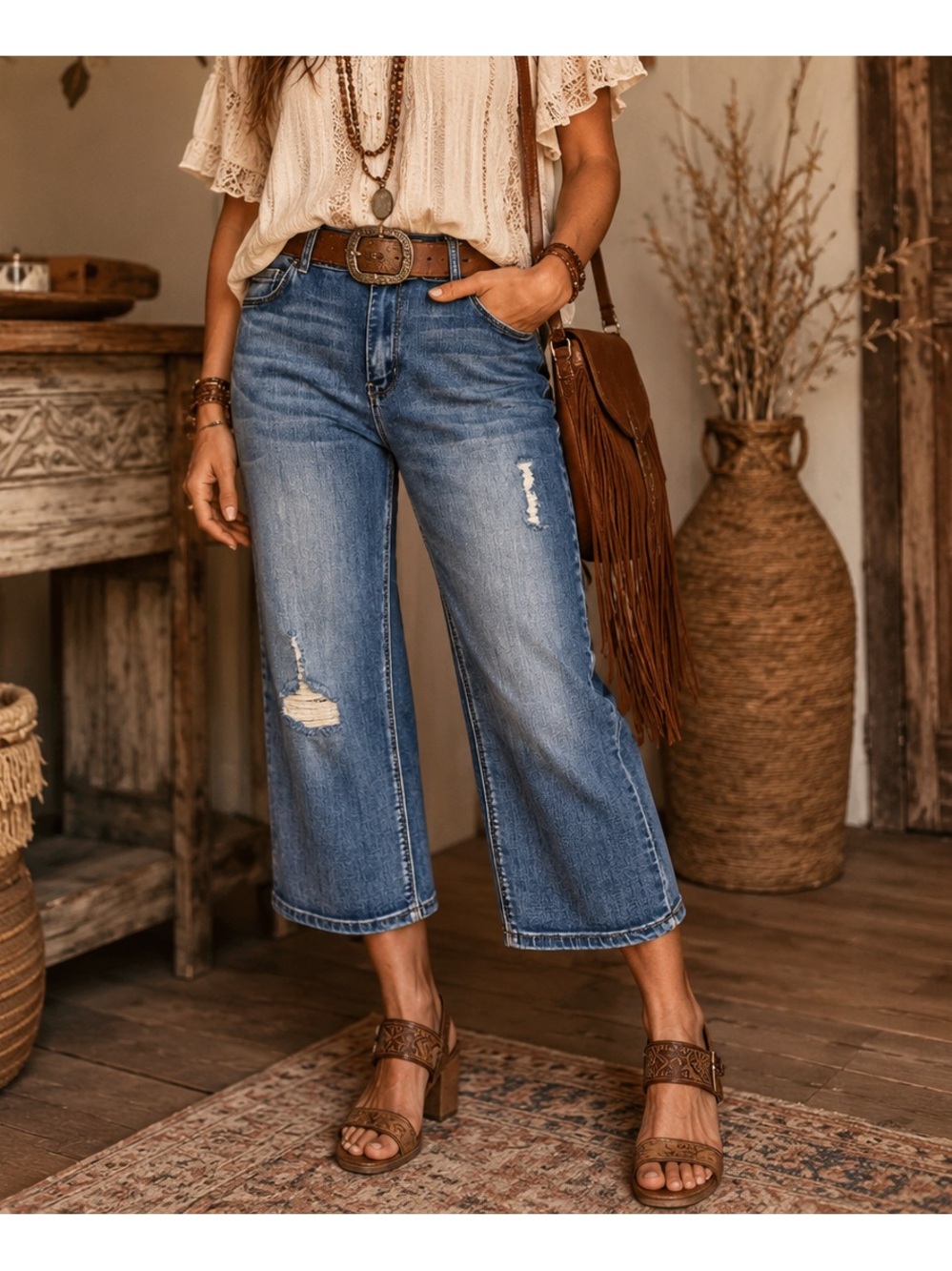 1946‎ Denim Women’s Distressed Crop Jeans Light Wash Stretch Siz